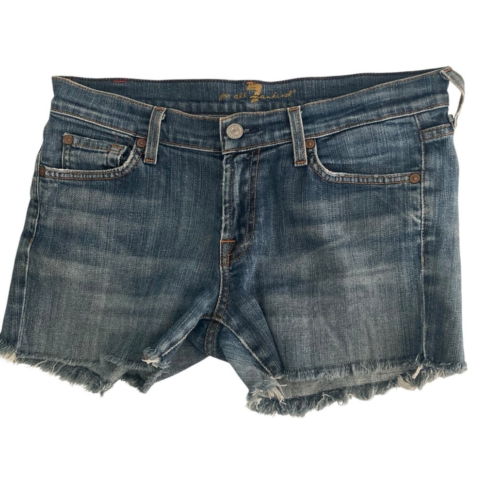 7 For All Mankind Blue Jean Cutoff Shorts Womens Size 28 Med Wash Midrise Denim